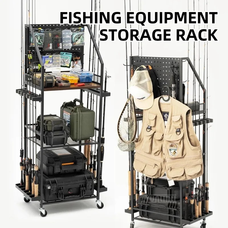 Fishing Line Spooler - 釣り道具収納棚、釣り竿とリールを収納できるガンラック風のタックルオーガナイザー、家庭や車内での多目的収納に最適。