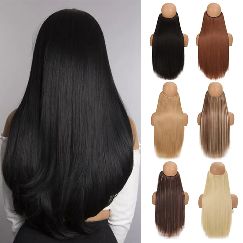 Tippet Line - フィッシュラインヘアエクステンションピースの長さ（40cm 50cm 60cm）ストレートヘアカーリーヘア日常着用すべての女性に適しています